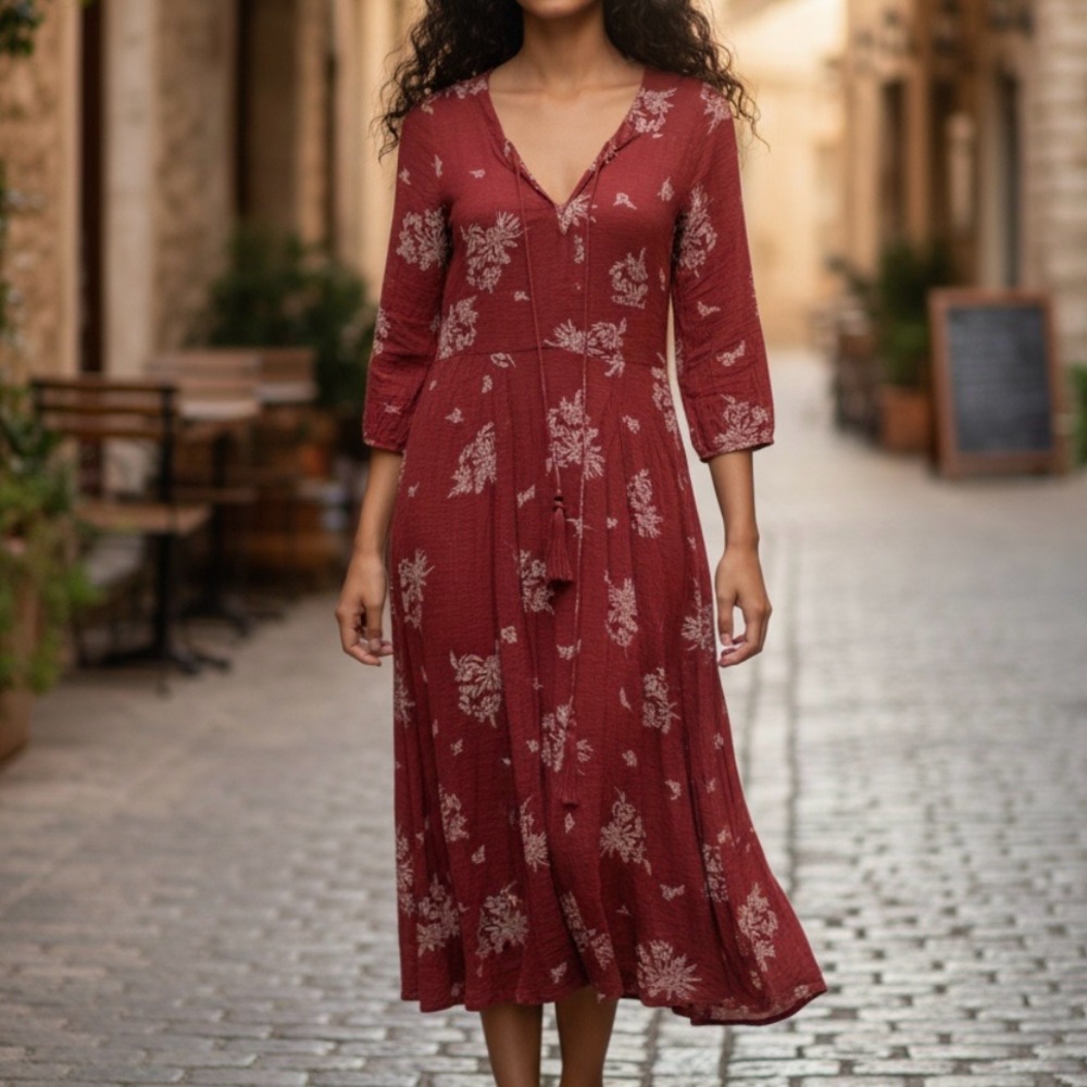 Everly Rust Floral Midi Dress